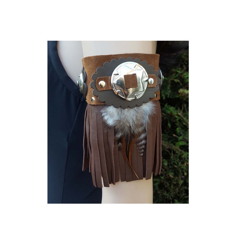 Brown Leather Arm Band Arm Cuff With Fringe Etsy