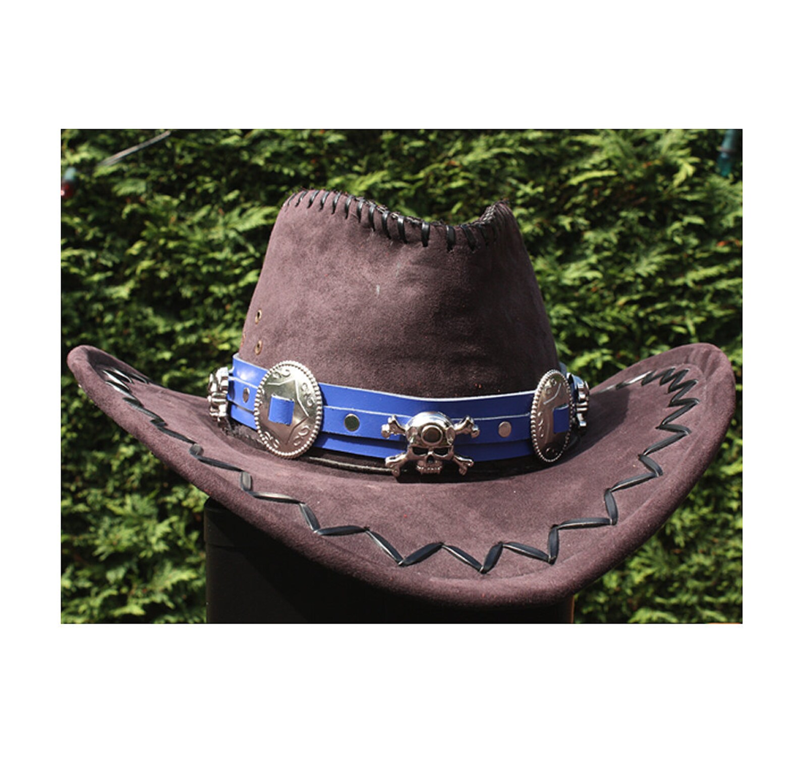 Leather cowboy hat band Concho hat belt Skull hat band Blue Etsy
