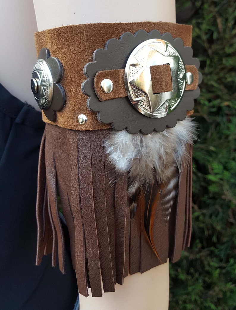 Brown Leather Arm Band Arm Cuff With Fringe Etsy