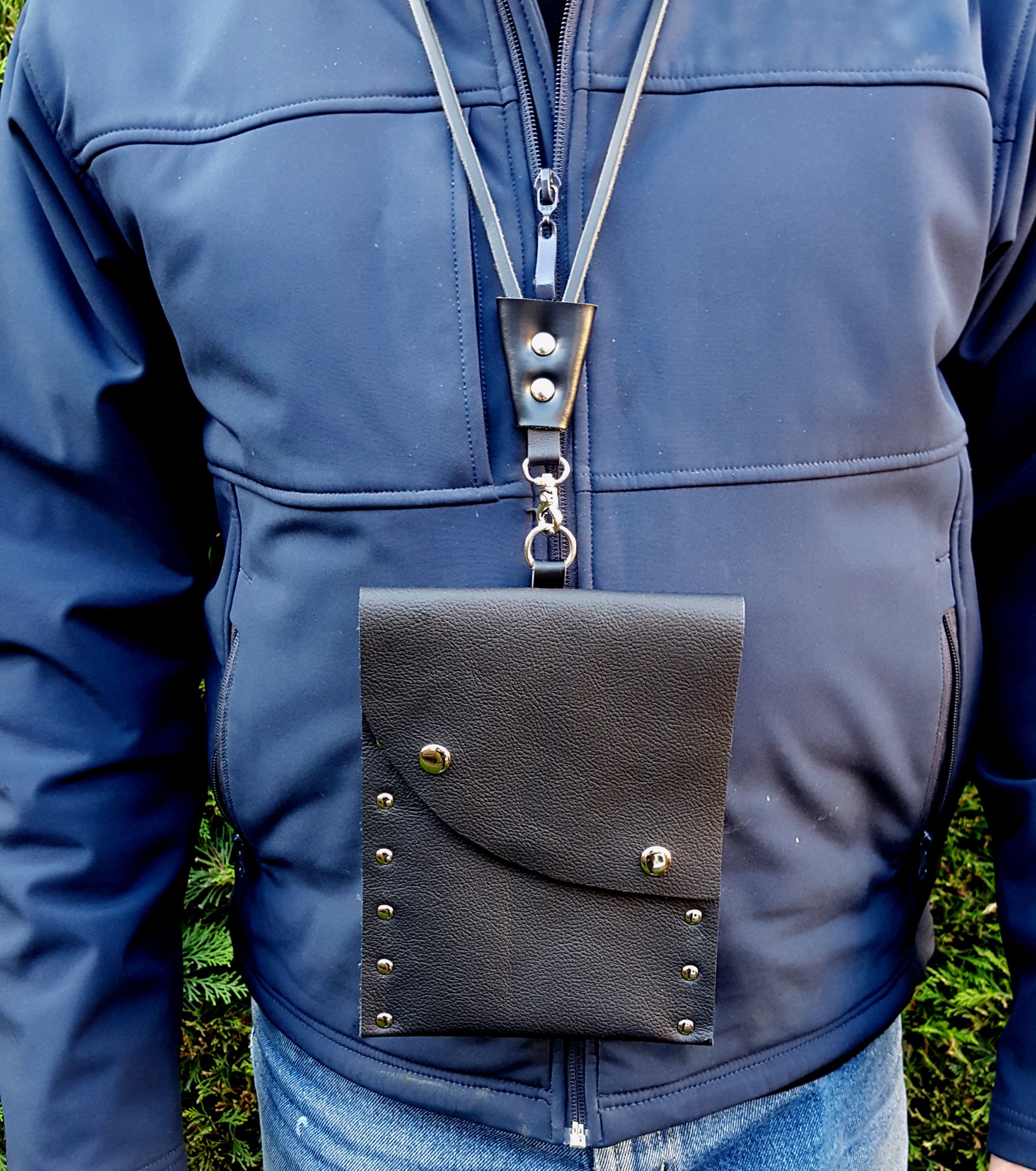 Black Leather Neck Pouch Travel Wallet Etsy