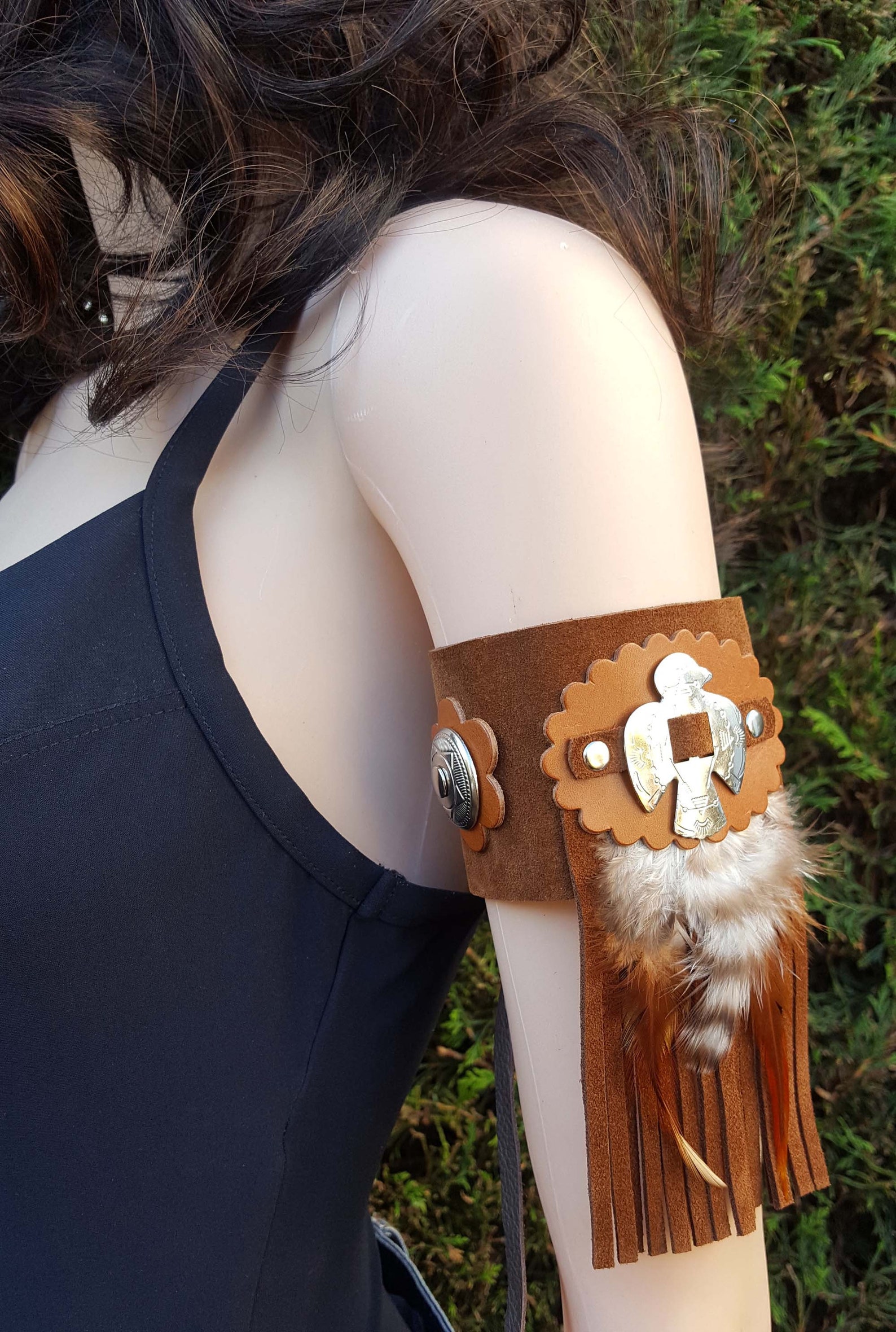 Upper Arm Cuff With Fringes Brown Leather Arm Band Etsy
