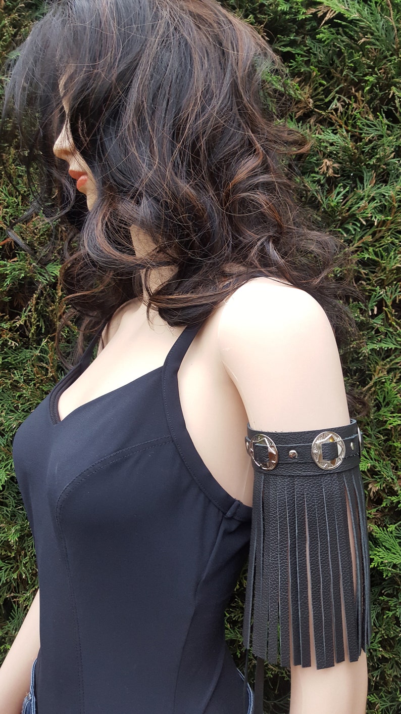 Fringe Leather Arm Cuff Upper Arm Concho Bracelet Etsy UK