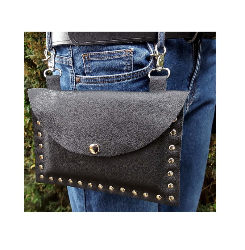 Leather Belt Pouch - Stud Bag - Waist purse 