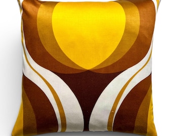 Vintage Dekoplus op art cushion, Dutch vintage, 70s decor, yellow brown pillow