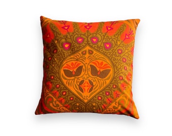 Jyoti Bhomik vintage cushion cover, Zanzibar, pink khaki orange, mid century, 60s decor