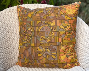 Vintage 60s Aquarius cushion cover, Jacqueline Groag, mid century modern, mustard grey cushion