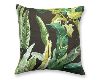 Nina Campbell Benmore fern linen cushion cover, green black, botanical cushion