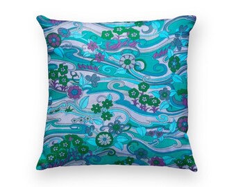 Vintage Floral Cushion Cover: Jonelle 'Water Music' Retro Pillow