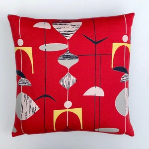 Sanderson mid century Mobiles cushion cover, Marian Mahler, pillar box red, vintage style