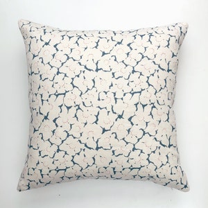 Rapture and Wright May Tree cushion cover in indigo, spring blossom, linen pillow, white blue floral cushion