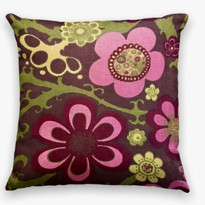 Vintage 70s Borås Denise cushion cover, Ritva Wahlström, pink green, mid century pillow, abstract floral