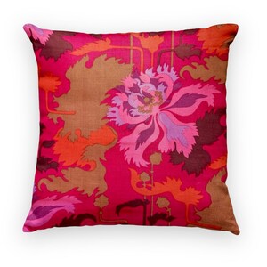 mid century Textra Rothbury cushion cover, pink orange purple, vintage cushion