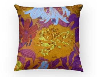 vintage floral cushion cover in orange/purple, Botanik by Barbro Grytnäs, retro Swedish cushion cover