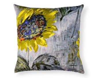 Vintage 60s sunflower cushion cover, flower pillow, mid century cushion
