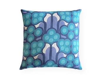 Vintage turquoise/purple cushion cover, 70s retro print, op art style, mid century cushion cover