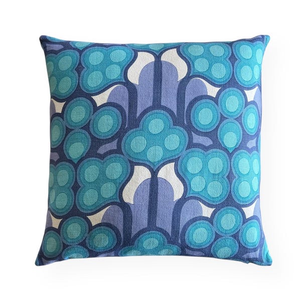 Vintage turquoise/purple cushion cover, 70s retro print, op art style, mid century cushion cover