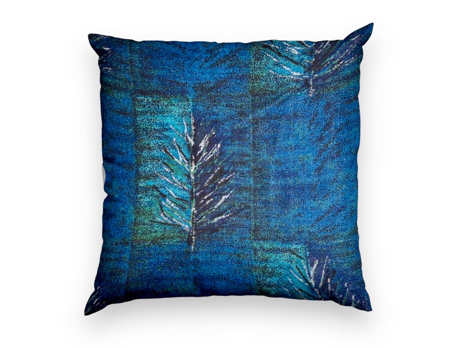 Vintage barkcloth leaf print cushion cover, mid century cushion, blue vintage cushion