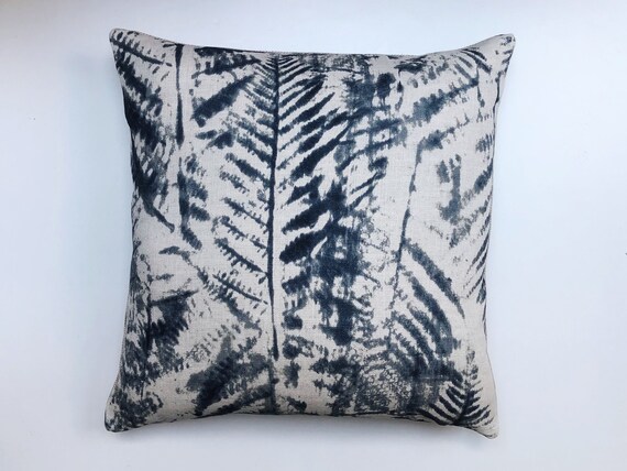 Harlequin Kayu Linen Cushion Cover in Blue Fern Print Botanical Pillow Ocean Inky Print Etsy UK