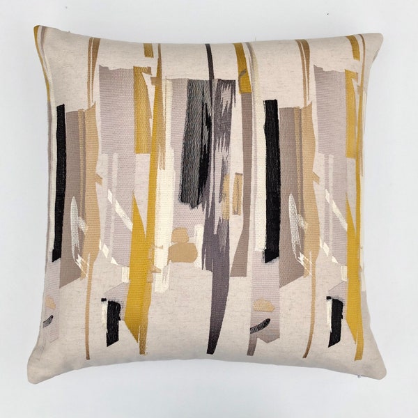 Harlequin Zeal cushion cover in charcoal and mustard, embroidered abstract, yellow and grey pillow,