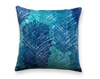 Mid Century Blue Fern Cushion Cover: Vintage Botanical Print