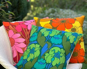 Vintage Grace Sullivan for Moygashel, Waldorf cushion cover in green and blue, mid century floral