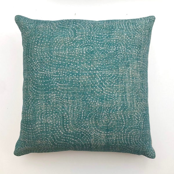 Fermoie Cloud cushion cover in jade green linen, abstract wave print, traditional pillow