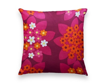 Vintage Dekoplus floral cushion cover in pink and orange, retro pillow, 70s decor