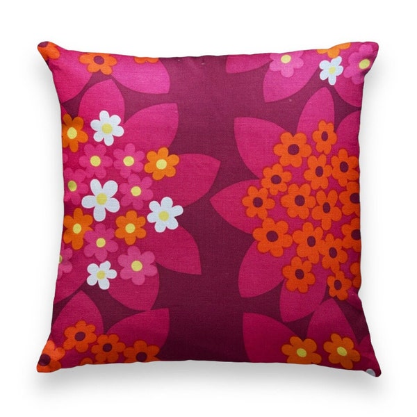 Vintage Dekoplus floral cushion cover in pink and orange, retro pillow, 70s decor