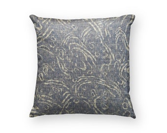 Fermoie Pebble cushion cover in blue linen, abstract blue cushion, rustic pillow