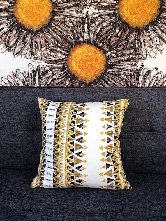 Vintage Geometric Abstract Cushion Cover in Black White and Mustard Yellow Midmod Pillow Mid Century Design 60s 70s Etsy UK