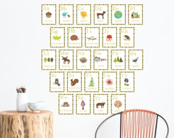 Alphabet Wall Cards, 5x7, Nature Themed Nursery Wall Art, Child wall art, Kid Wall Art, Alphabet wall card,Kid wall art, Alphabet Flash Card