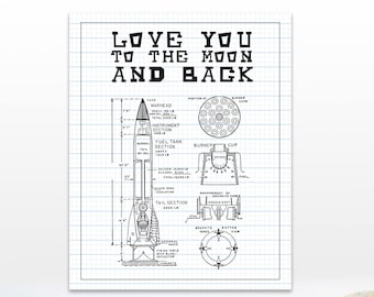 Love You To The Moon And Back Print, Playroom Decor, Baby Boy Nursery Decor, Nursery Decor, Wall Print, Nursery Art, Moon Sign, Space Decor