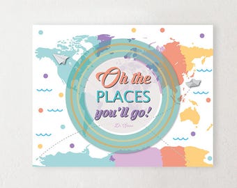 Oh the places you'll go, dr seuss nursery decor, inspirational poster, playroom decor wall art, baby shower gift, toddler room wall art