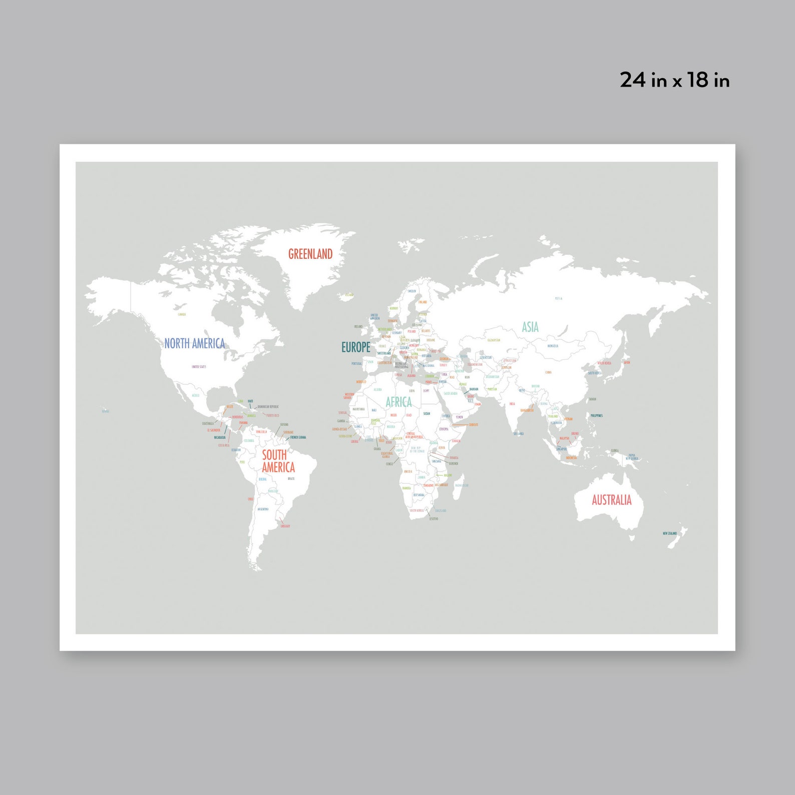 Printable World Map, Digital Download Map, Travel Map, Light Gray ...