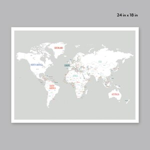 Printable World Map, Digital Download Map, Travel Map, Light Gray, World map kids, Map of the World poster for kids, World Map for Kids