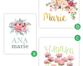 Name Art Nursery, Baby name art, Baby floral Name, Custom Baby Name Art, Personalized Baby Name, Name Wall Decor, Room decor for baby girl