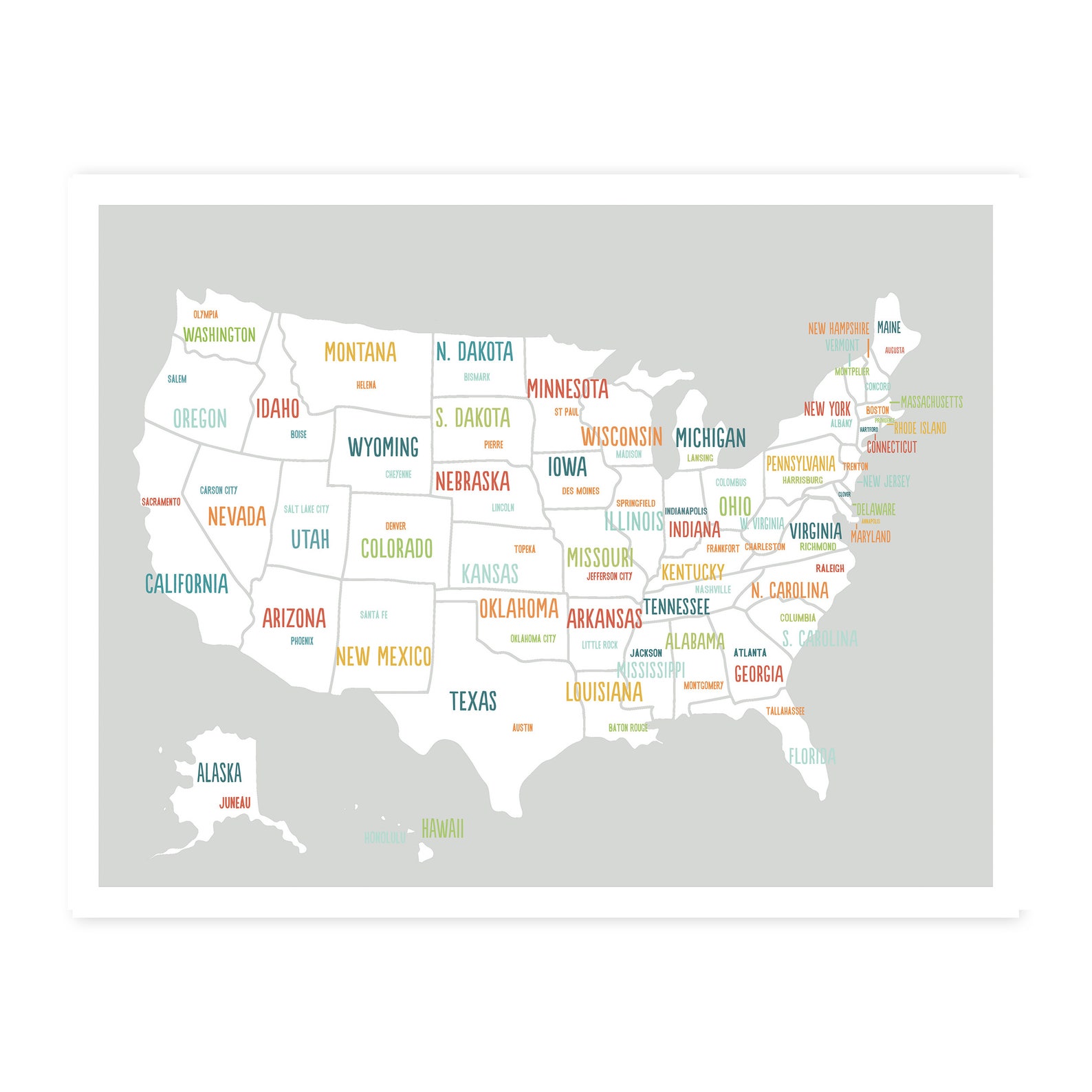 Printable Oversize United States Map, Digital Download Map 40x30, Usa ...