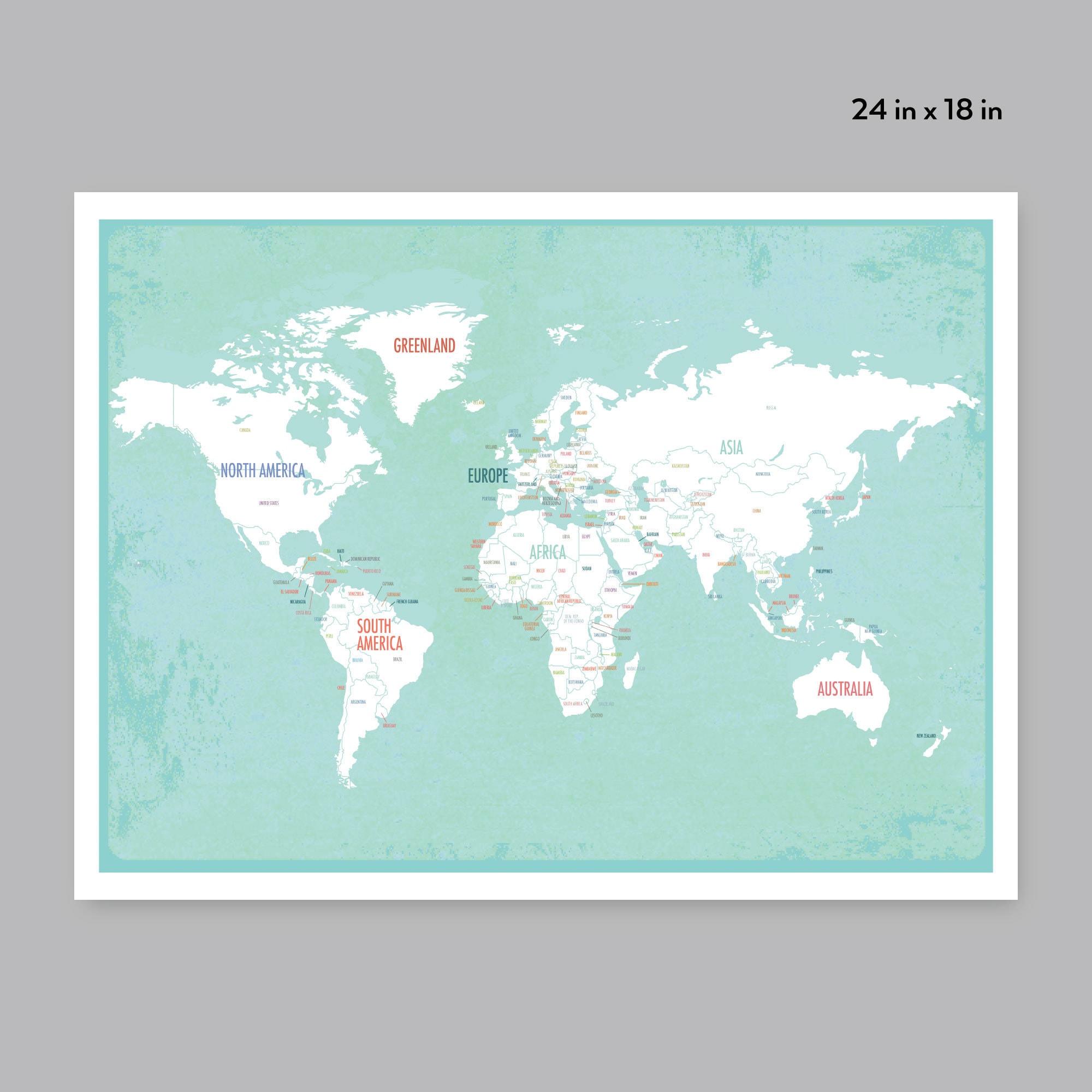 printable world map digital download map travel map aqua etsy australia