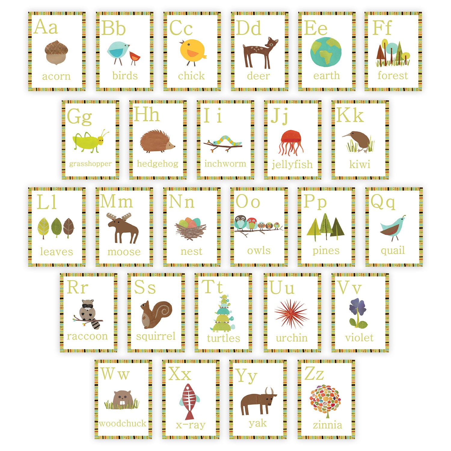 Animal Alphabet Card Set, Nursery Wall Cards, Animal Alphabet Flash ...