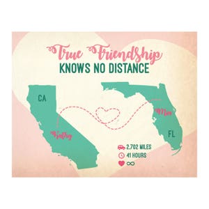 Personalized Gift Long distance friendship, best friend gift, friendship map, friendship gift, gift for best friend, true friendship image 1