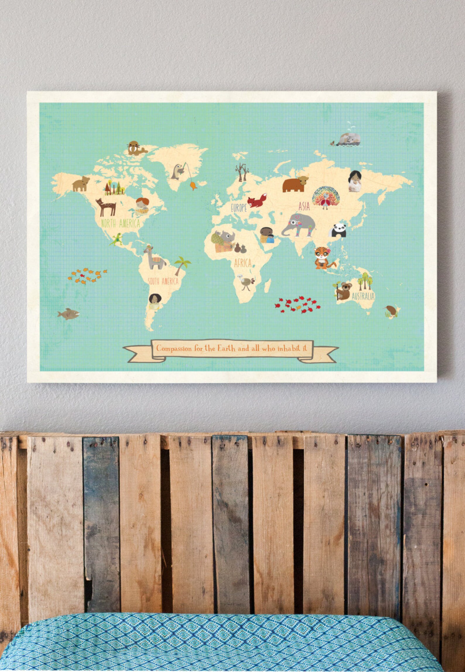 Kid world map Woodland nursery Global Compassion World Map Etsy