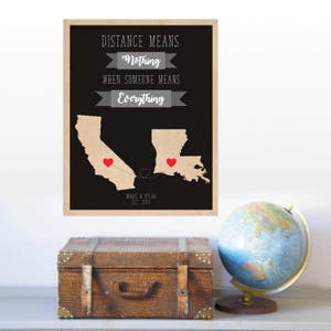 Personalized Gift Long Distance Relationship Map, Distance Means Nothing Print, Personalized World Map, Couples Gift Long distance Love