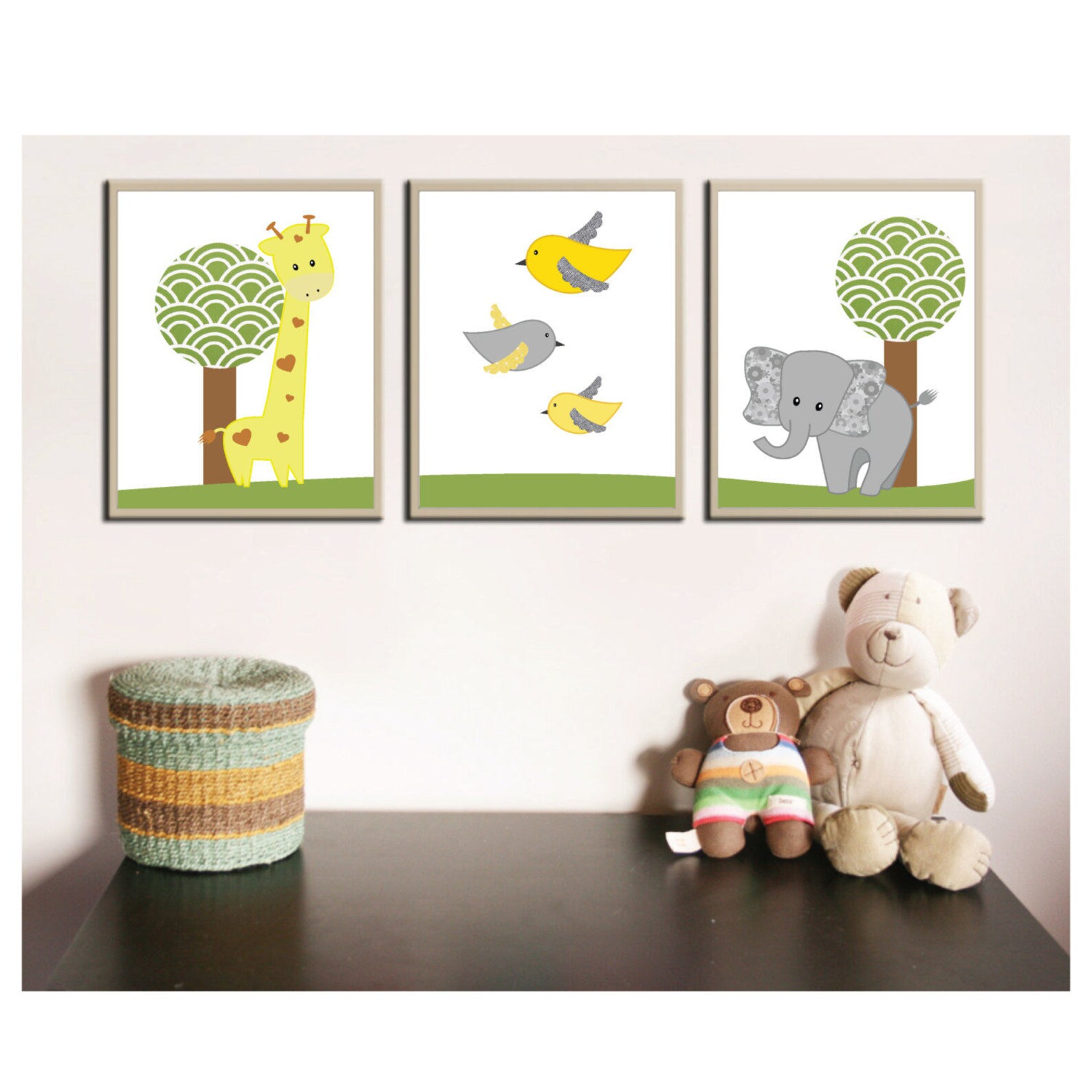 Yellow Grey Elephant Nursery Wall Artelephant Nursery Wall Etsy