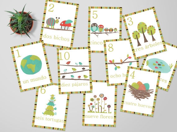 Counting Wall Cards in Spanish Number Flash Cards Our Earth Nursery Decor 