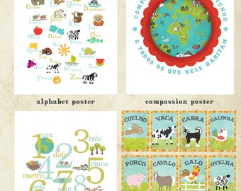 Colección de láminas infantiles con el alfabeto portugués, decoración infantil global