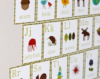 Animal Alphabet Card Set, Nursery Wall Cards, Animal Alphabet Flash Cards, Alphabet Fine Art Prints, ABC Cards