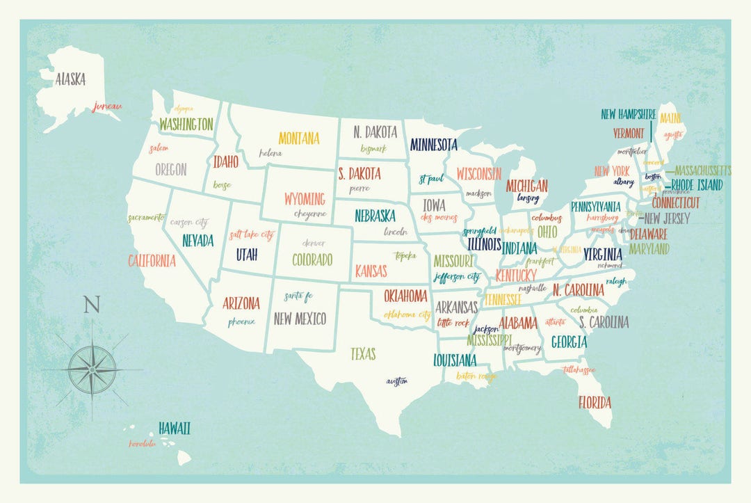 US Map, US Travel Map, Sales Map, USA Art Print, Map Art, Patriotic Wall Art, Usa Wall Map for ...