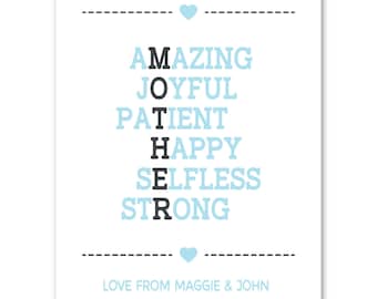 Acrostic Mother Poem, Gift for mom, mom from son mother and daughter mothers day gift,Mother's day print, last minute mothers gift, love mom