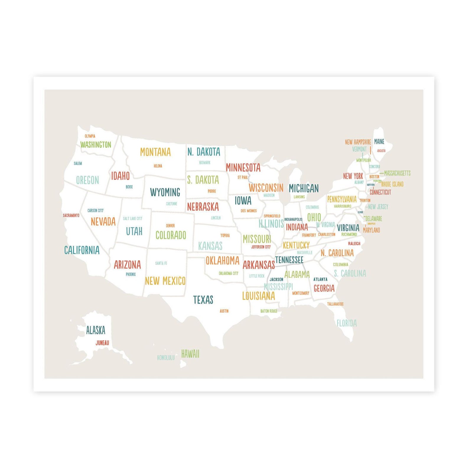 Printable United States Map, Digital Download Us Map, Us Travel Map