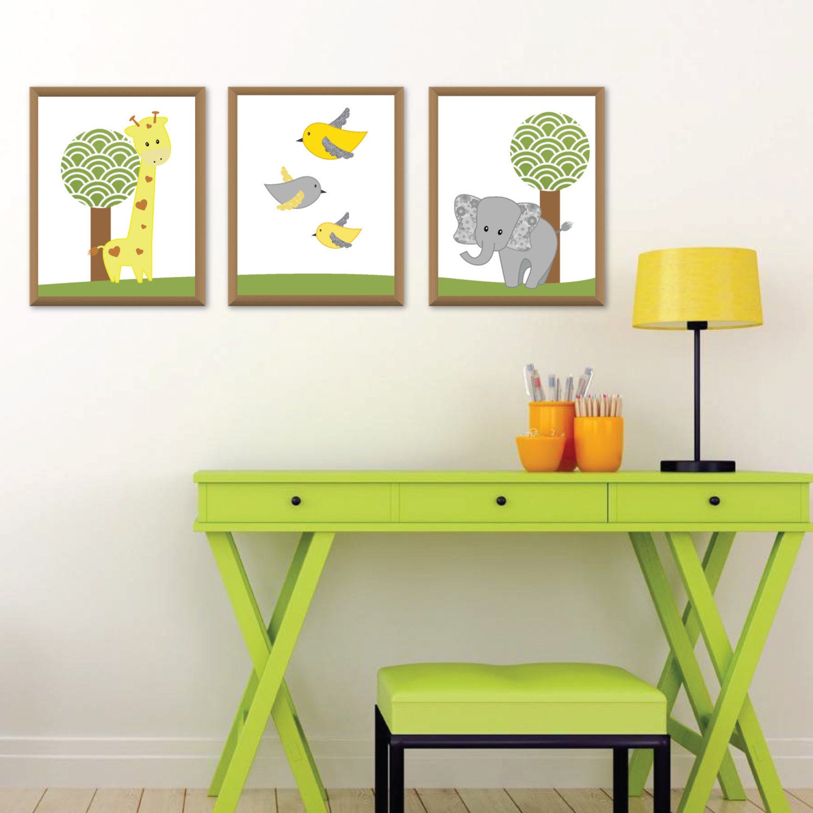 Yellow Grey Elephant Nursery Wall Artelephant Nursery Wall Etsy